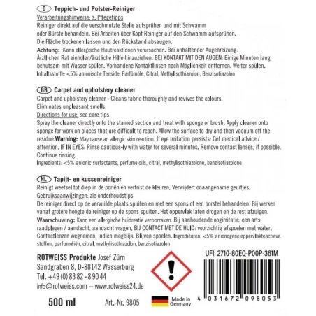 ROTWEISS - Teppich- und Polsterreiniger, 500 ml Sprühflasche