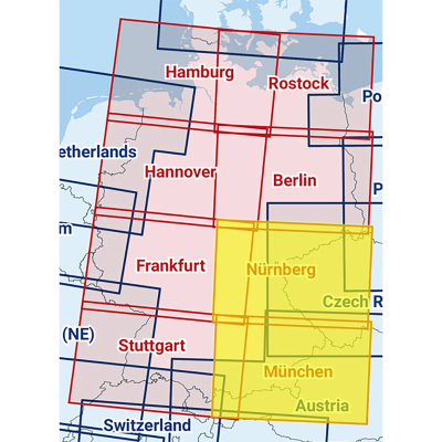 Nürnberg / München - Zusammengesetzte ICAO Karte 2025 mit Folie