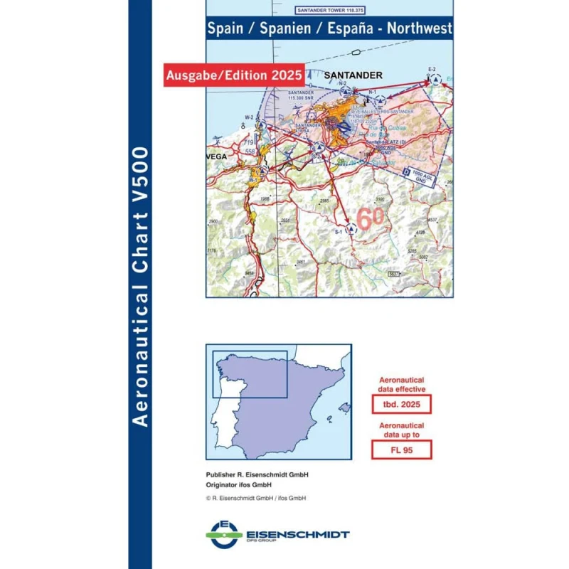 Spain Northwest V500 VFR Chart - paper, folded