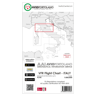Italien LI-3 - AvioPortolano VFR-Karte, Papier mit Folie, gefaltet, 2025