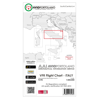 Italien LI-4 - AvioPortolano VFR-Karte, Papier mit Folie, gefaltet, 2025