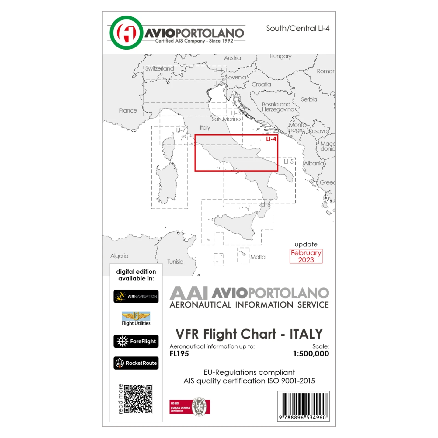 Italy LI-4 - AvioPortolano VFR Chart, Paper, laminated, folded
