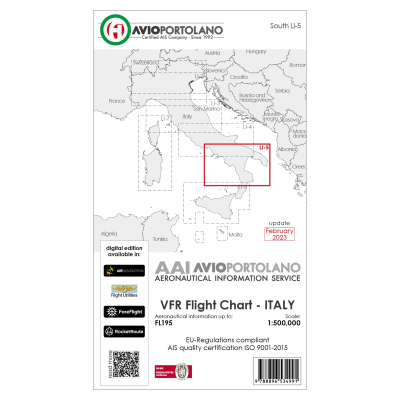 Italien LI-5 - AvioPortolano VFR-Karte, Papier mit Folie, gefaltet, 2025