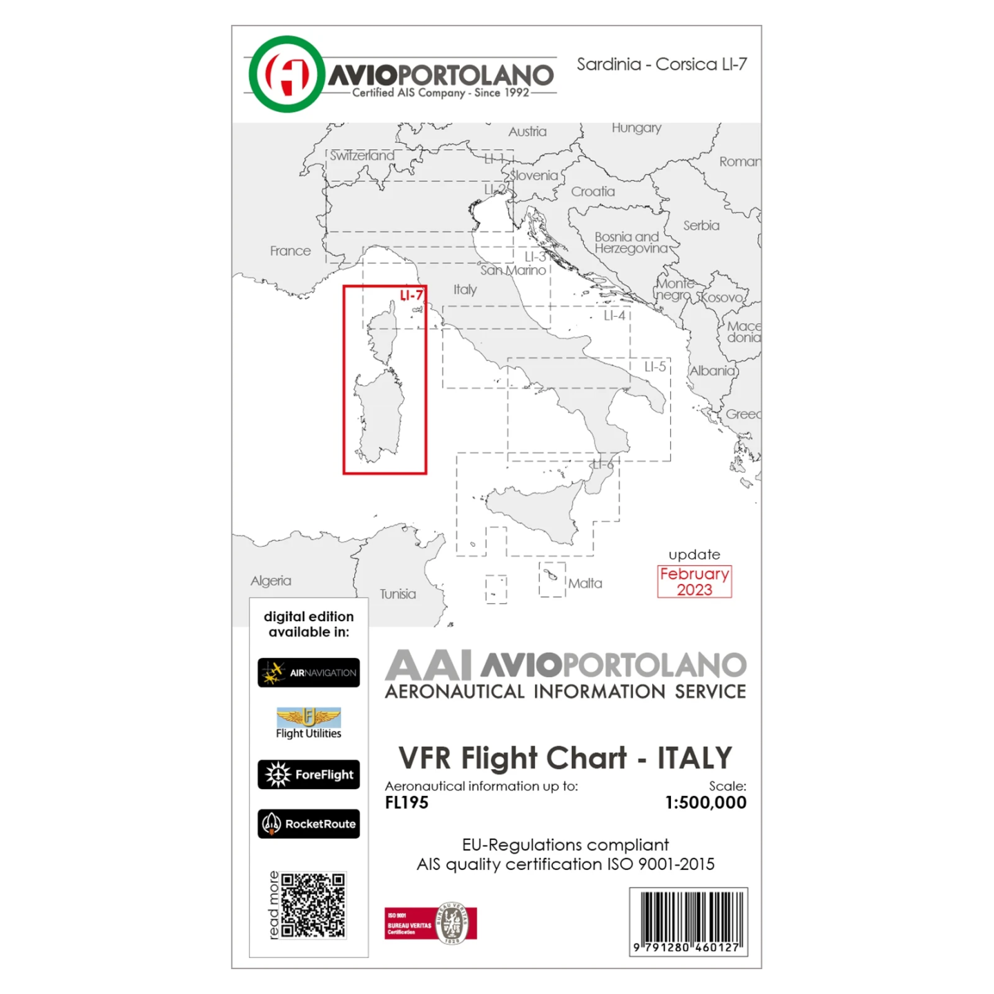 Italy LI-7 - AvioPortolano VFR Chart, Paper, laminated, folded