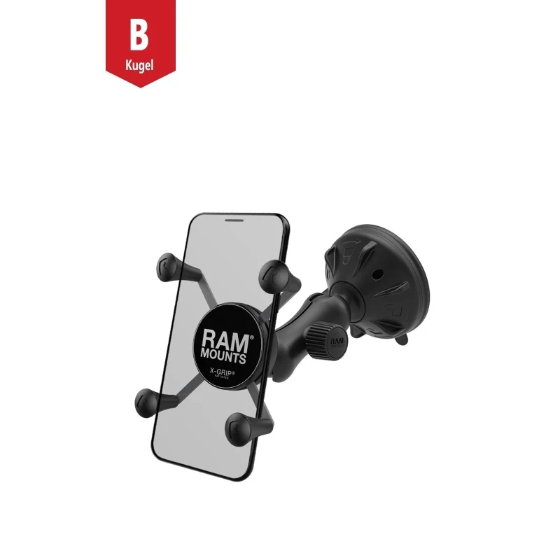 RAM Mounts Verbundstoff Saugfuss-Halterung mit X-Grip Halteklammer für Smartphones bis 82,6 mm Breite - B-Kugel (1 Zoll)