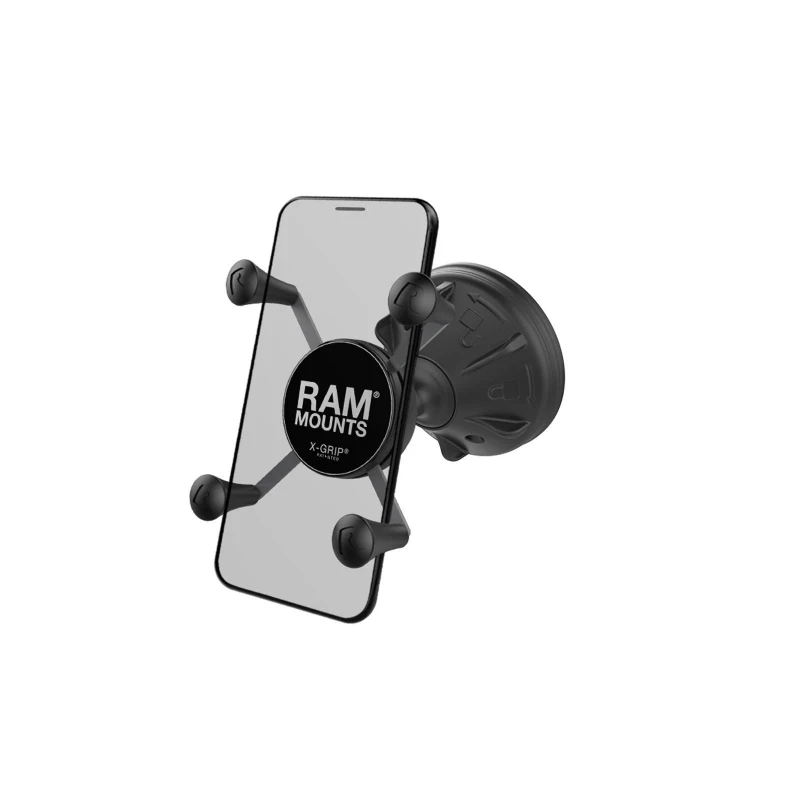 RAM Mounts Mighty Buddy Saugfuss-Halterung mit X-Grip Halteklammer für Smartphones bis 82,6 mm Breite - direkte Anbindung