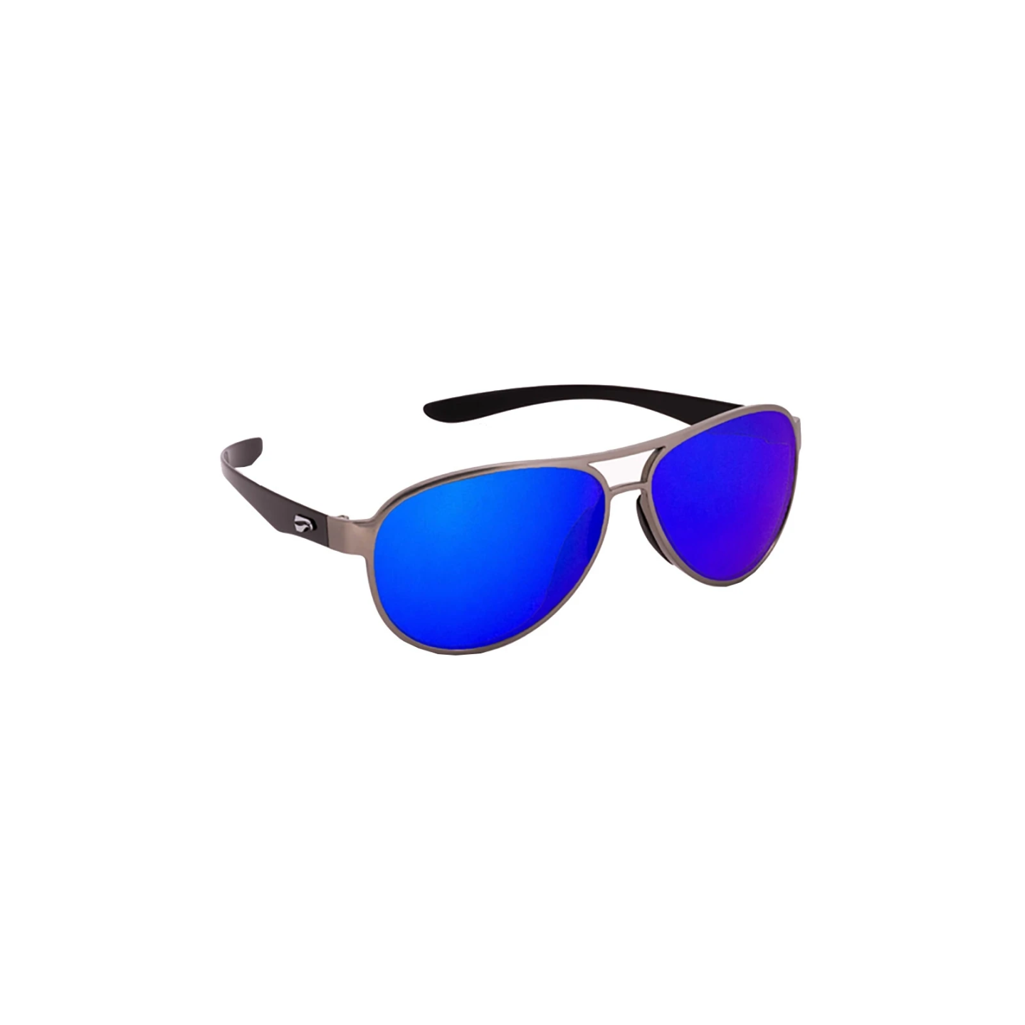 Flying Eyes Sunglasses Kestrel Aviator - Silver Frame with Black Temples, Sapphire Blue Lenses (Mirrored)