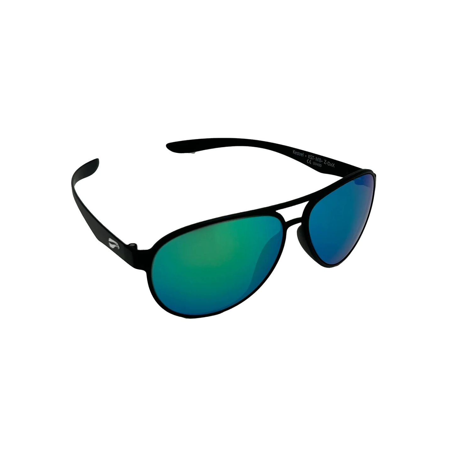 Flying Eyes Sunglasses Cooper Narrow (Kestrel) - Matte Black Frame, Mirrored Emerald Lenses