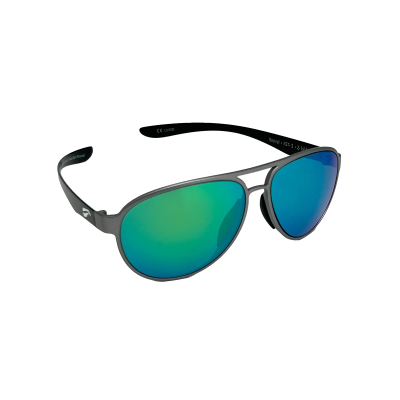 Flying Eyes Sonnenbrille Cooper Narrow (Kestrel) - Rahmen silberfarben mit schwarzen Bügeln, Linsen smaragdfarben (verspiegelt)