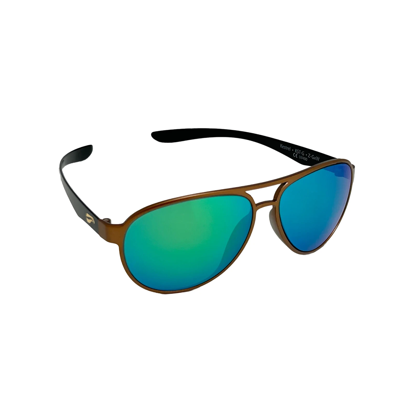 Flying Eyes Sunglasses Cooper Narrow (Kestrel) - Golden Front Frame, Mirrored Emerald Lenses