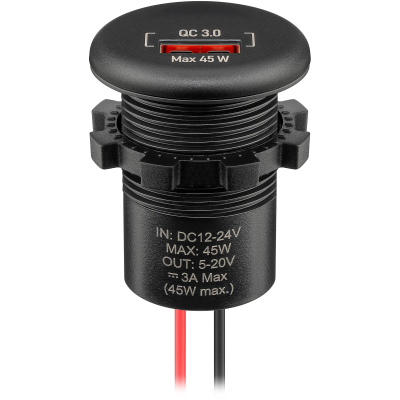USB-A Einbaucharger mit offenen Kabelenden - max. 45 W, Kabellänge 150 mm
