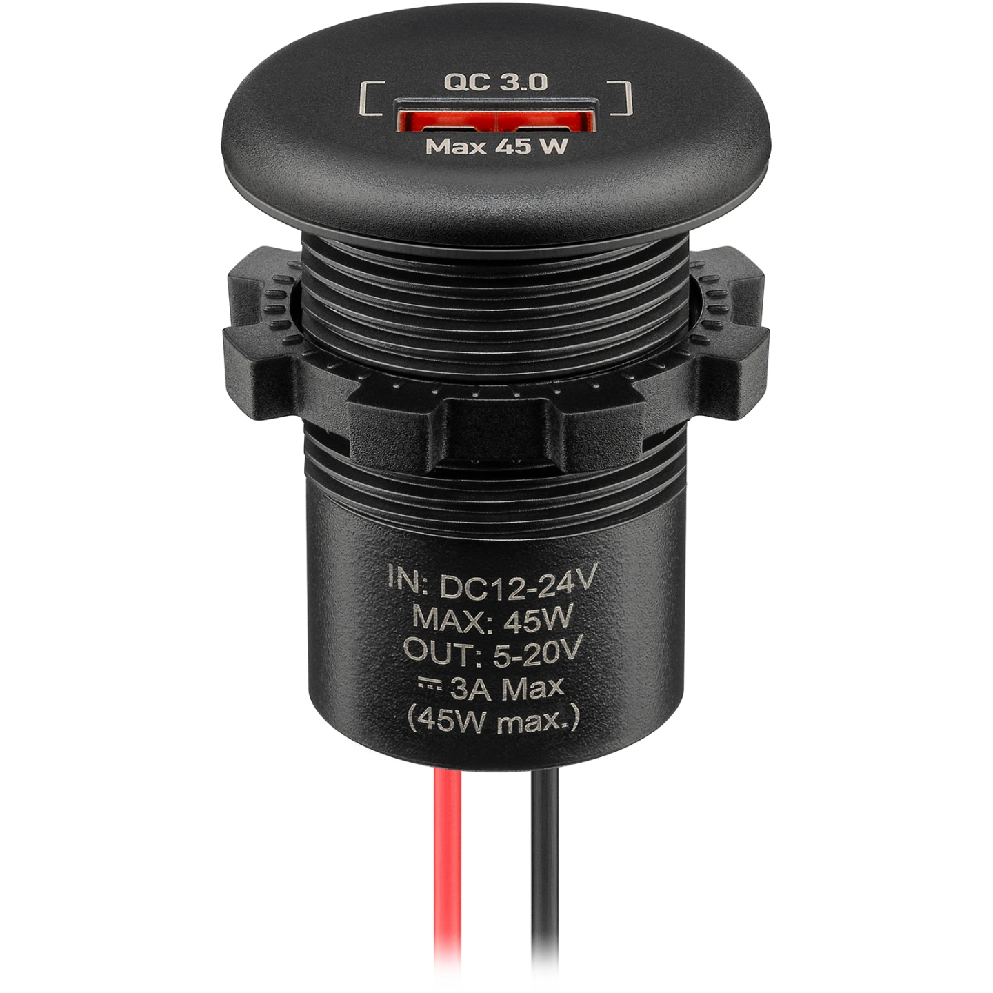USB-A Einbaucharger mit offenen Kabelenden - max. 45 W, Kabellänge 150 mm