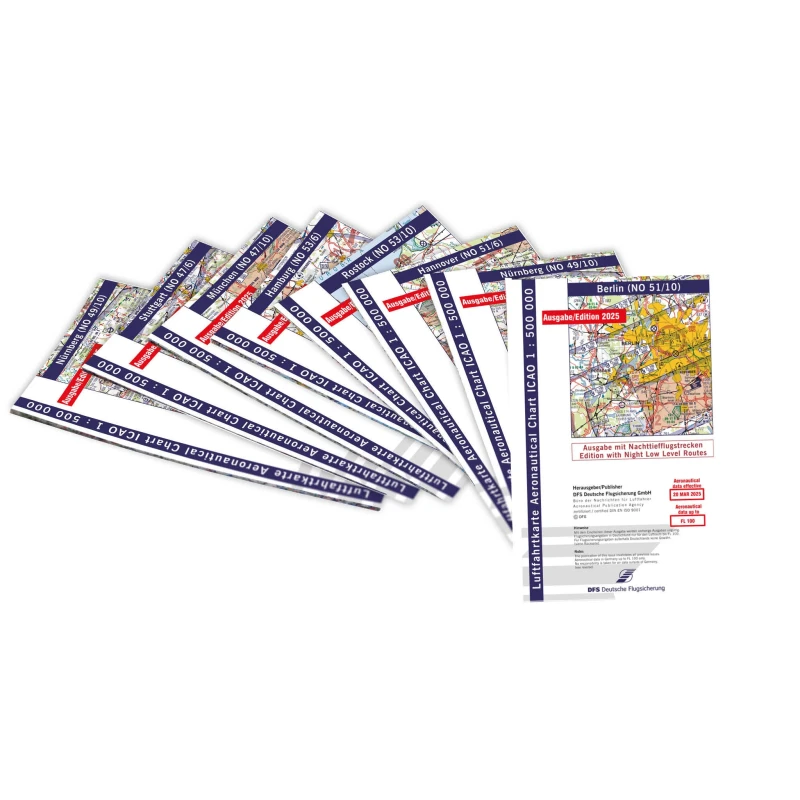 Set of ICAO charts Germany 2025 MF incl. night low routes - without foil, folded