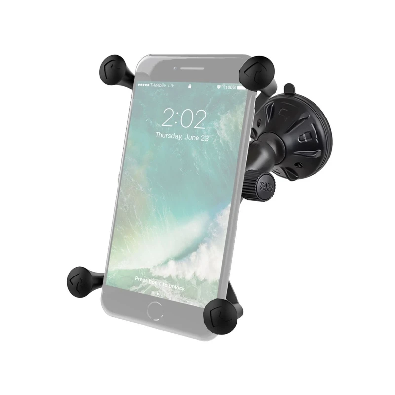 RAM Mounts X-Grip Saugfuss-Halterung für Smartphones bis 114,3 mm Breite - B-Kugel (1 Zoll), kurzer Verbindungsarm (ca. 50 mm)