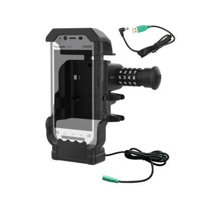Halteschale mit Stromversorgung für Panasonic Toughbook FZ-N1 / FZ-F1 - abschließbar (Zahlenschloss), AMPS 2-Loch-Aufnahme