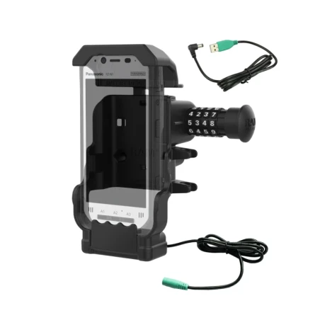 Halteschale mit Stromversorgung für Panasonic Toughbook FZ-N1 / FZ-F1 - abschließbar (Zahlenschloss), AMPS 2-Loch-Aufnahme