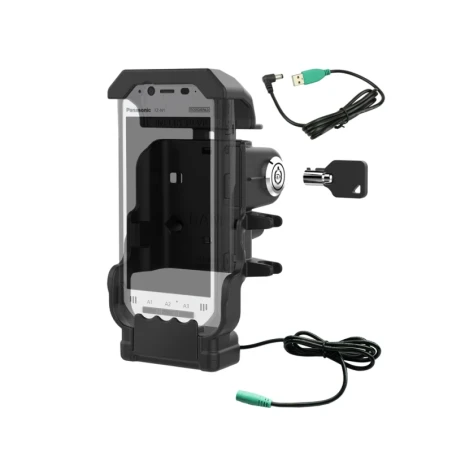 Halteschale mit Stromversorgung für Panasonic Toughbook FZ-N1 / FZ-F1 - abschließbar (Schlüssel), AMPS 2-Loch-Aufnahme