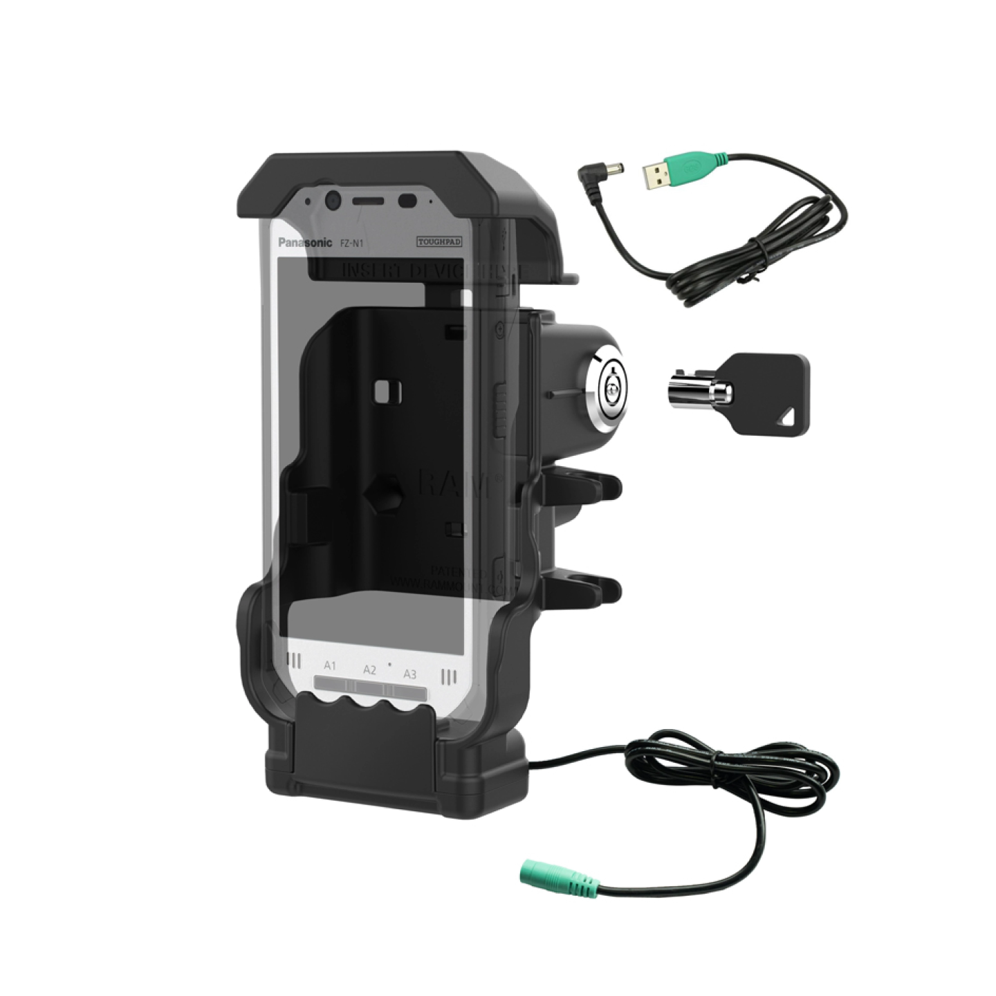Cradle with power supply for Panasonic Toughbook FZ-N1 / FZ-F1 - lockable (key), AMPS 2-hole mount