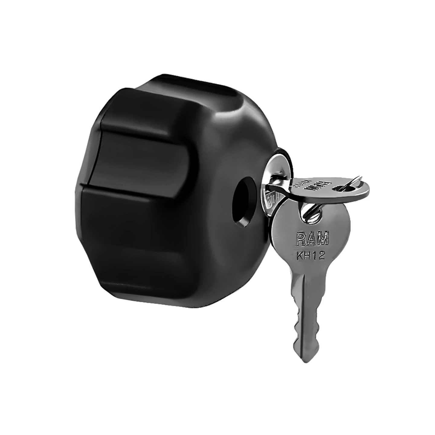 Safety lock (reinforced steel) for connecting arms - 1/4"-20 internal thread, 2 keys