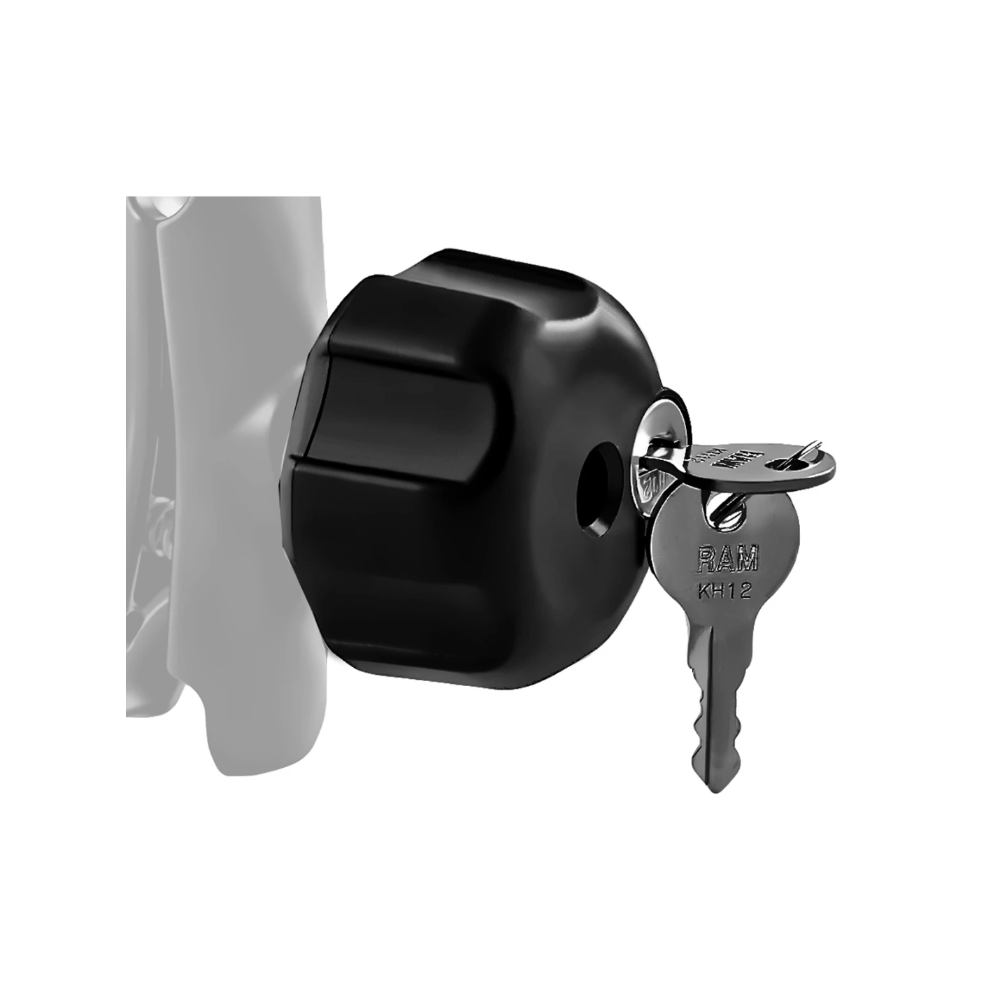 Safety lock (reinforced steel) for connecting arms - 1/4"-20 internal thread, 2 keys