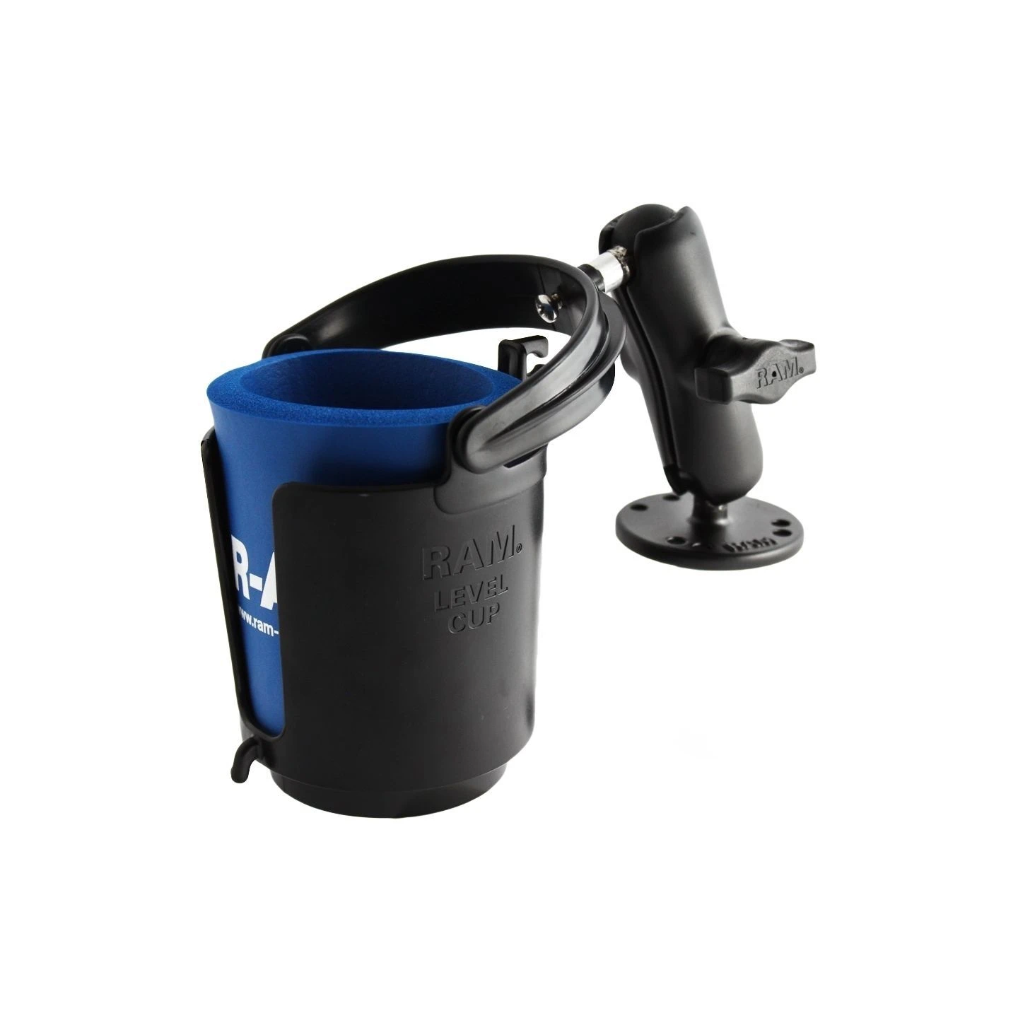 Body mount with cup holder - with round base plate (AMPS), (1 inch)
