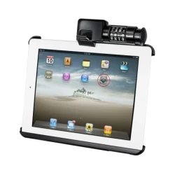 Gerätehalteschale für Apple iPad 1-4 (ohne Schutzhülle/-gehäuse) - mit Zahlenschloss, AMPS-Anbindung, Schrauben-Set