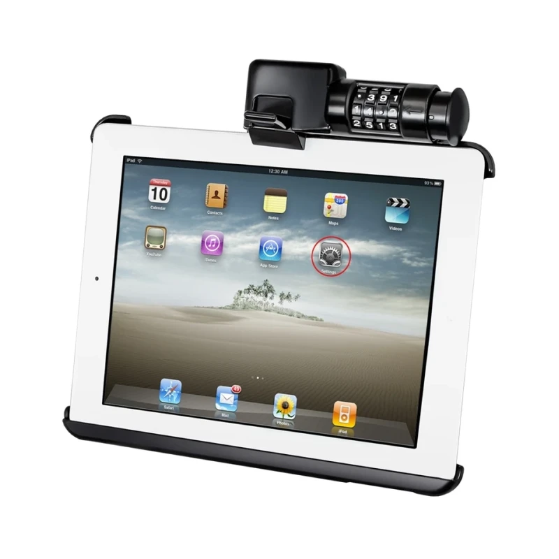Gerätehalteschale für Apple iPad 1-4 (ohne Schutzhülle/-gehäuse) - mit Zahlenschloss, AMPS-Anbindung, Schrauben-Set