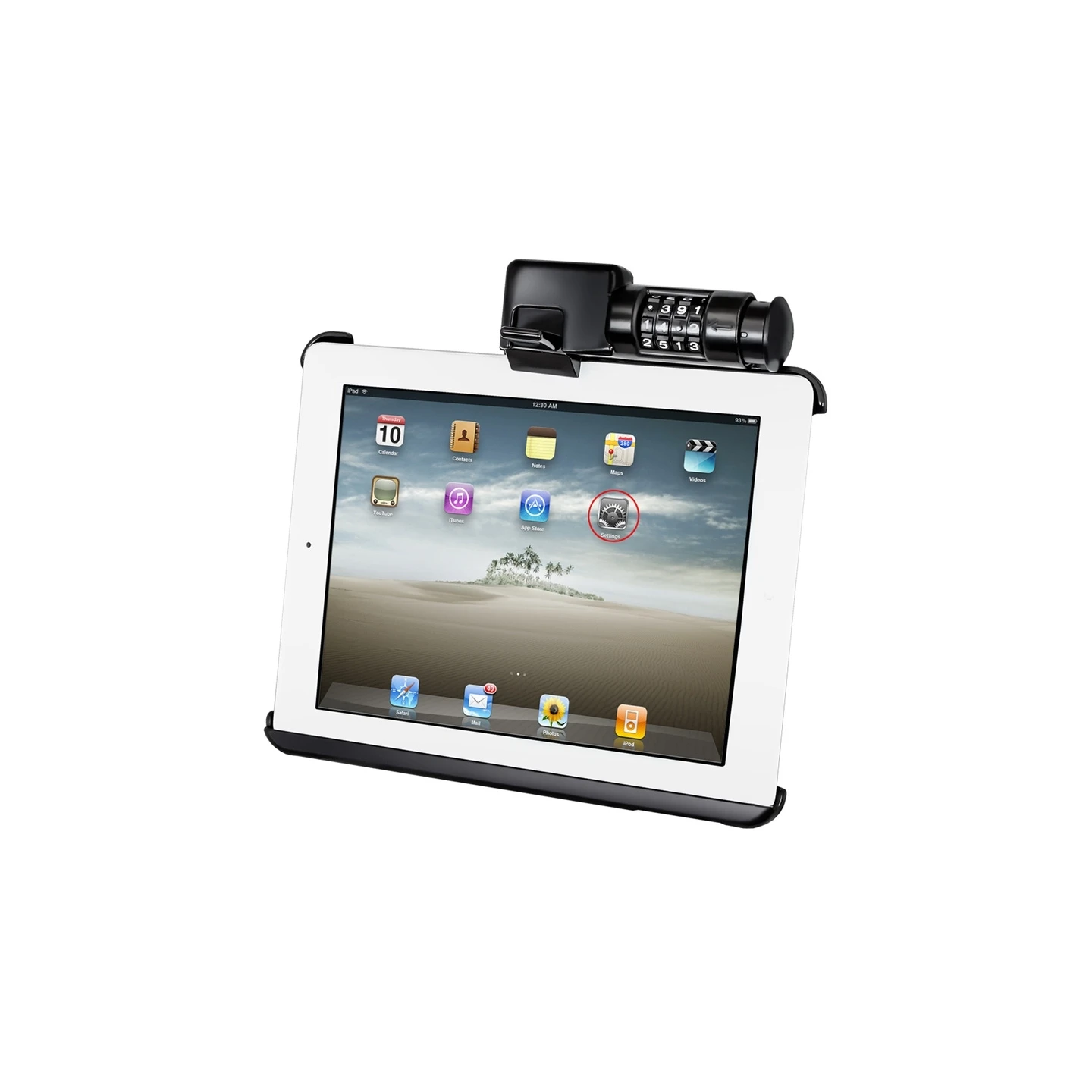 Device holder for Apple iPad 1-4 (without protective cover/case) - with combination lock, AMPS connection, screw set