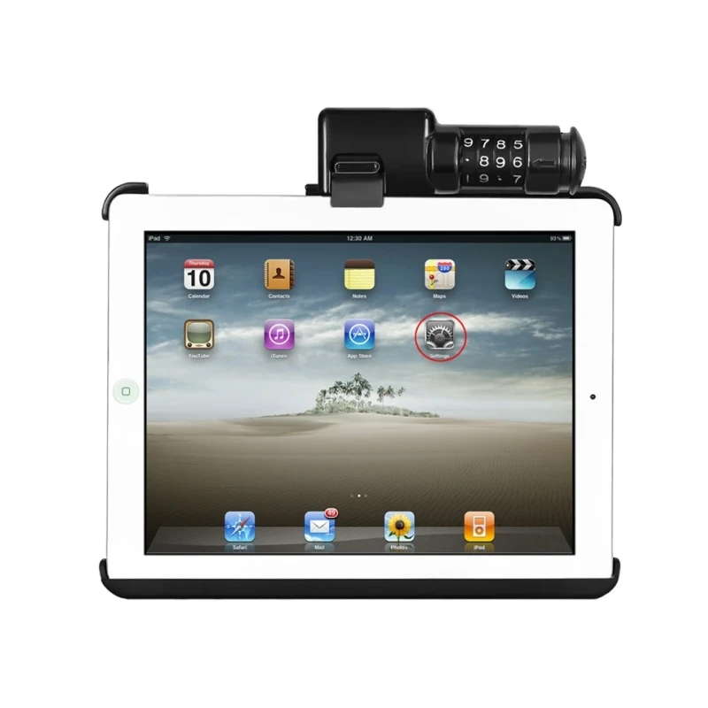 Gerätehalteschale für Apple iPad 1-4 (ohne Schutzhülle/-gehäuse) - mit Zahlenschloss, AMPS-Anbindung, Schrauben-Set