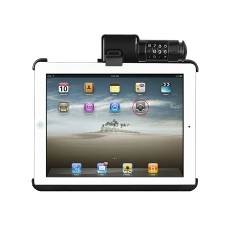 Gerätehalteschale für Apple iPad 1-4 (ohne Schutzhülle/-gehäuse) - mit Zahlenschloss, AMPS-Anbindung, Schrauben-Set