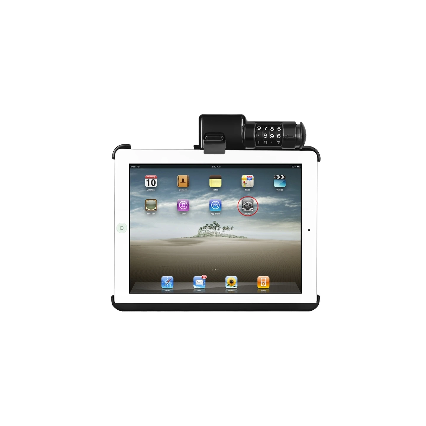 Device holder for Apple iPad 1-4 (without protective cover/case) - with combination lock, AMPS connection, screw set