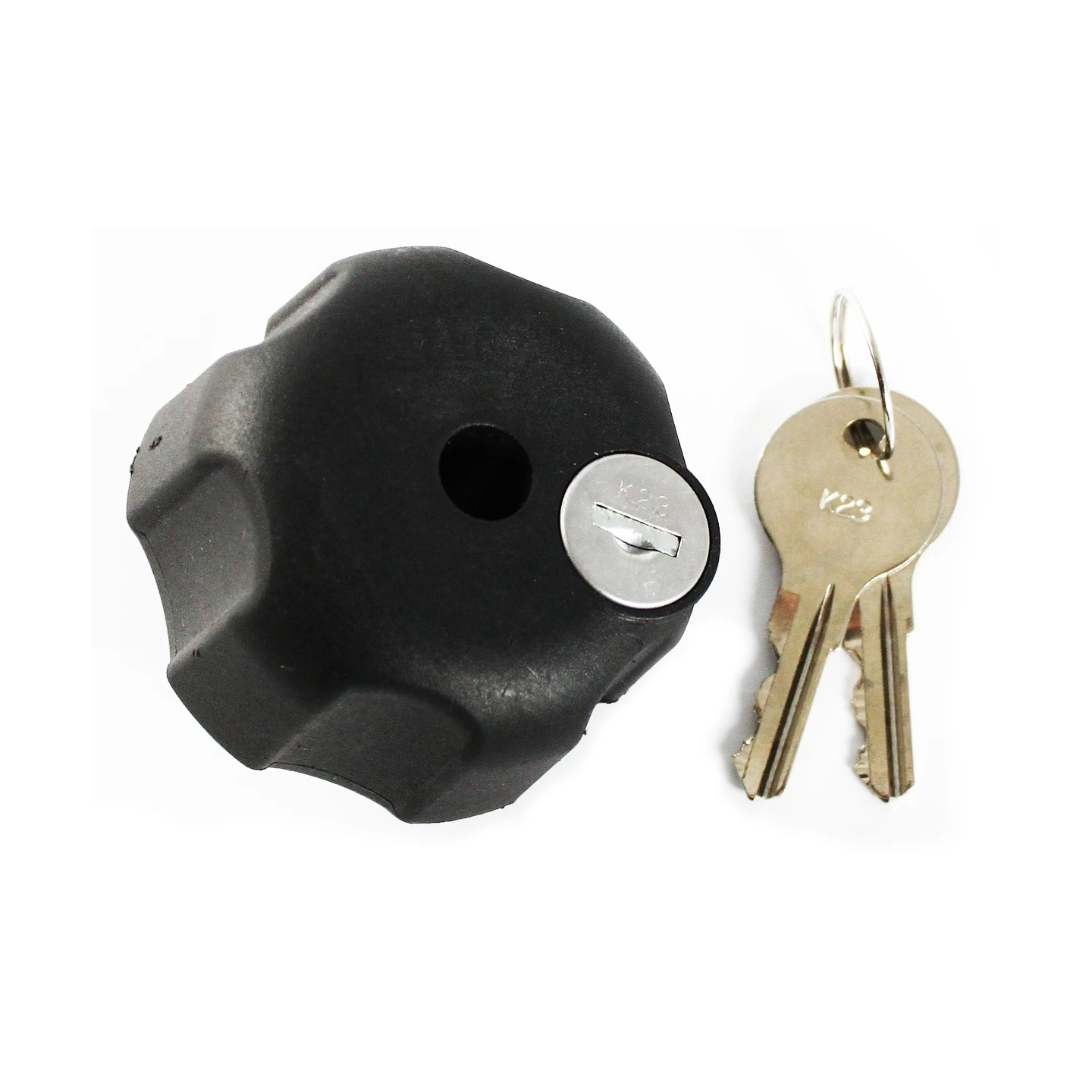 Safety lock for swivel arms - 3/8"-16 internal thread (brass), 2 keys