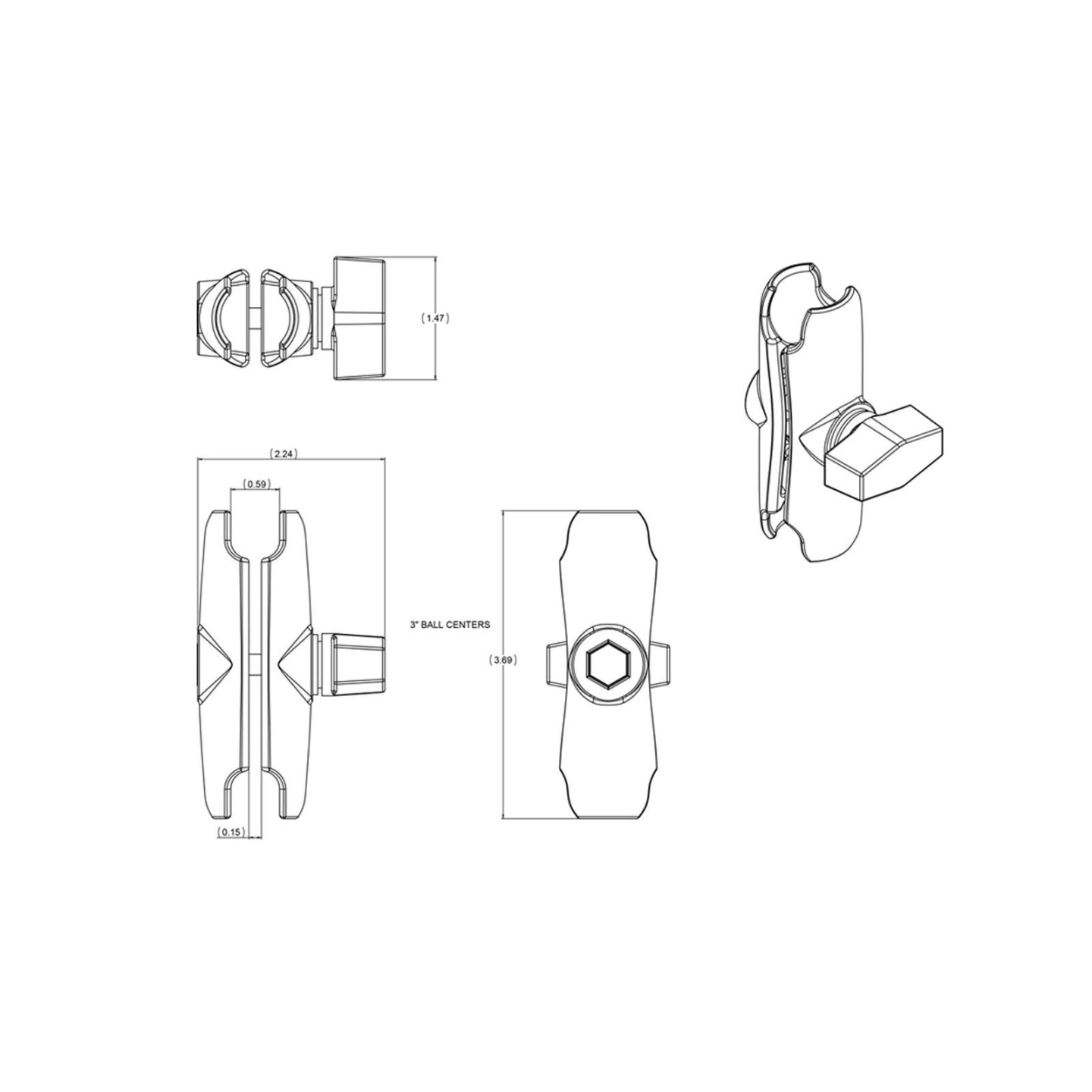 Medium connecting arm (approx. 94 mm) - n (1 inch)