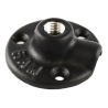 Round base plate with 1/4 inch NPT female thread - diameter 63.5 mm, thread at 90° to the plate, 120° 3-hole grid