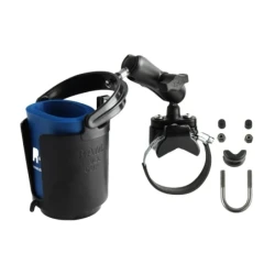 Pipe holder with cup holder - with pipe clamp, (1 inch)
