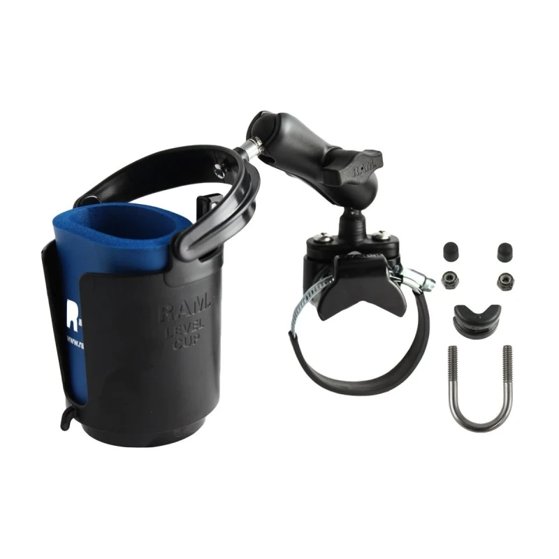 Rohrhalterung mit Getränkehalter - mit Rohrschelle,  (1 Zoll)