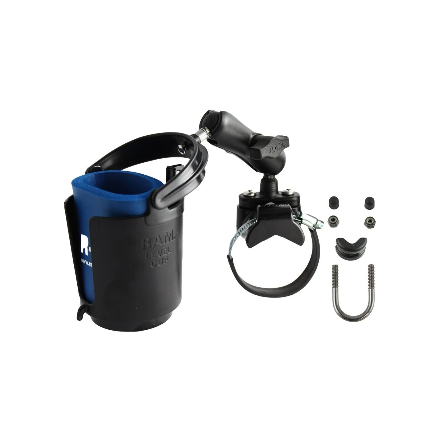 Pipe holder with cup holder - with pipe clamp, (1 inch)