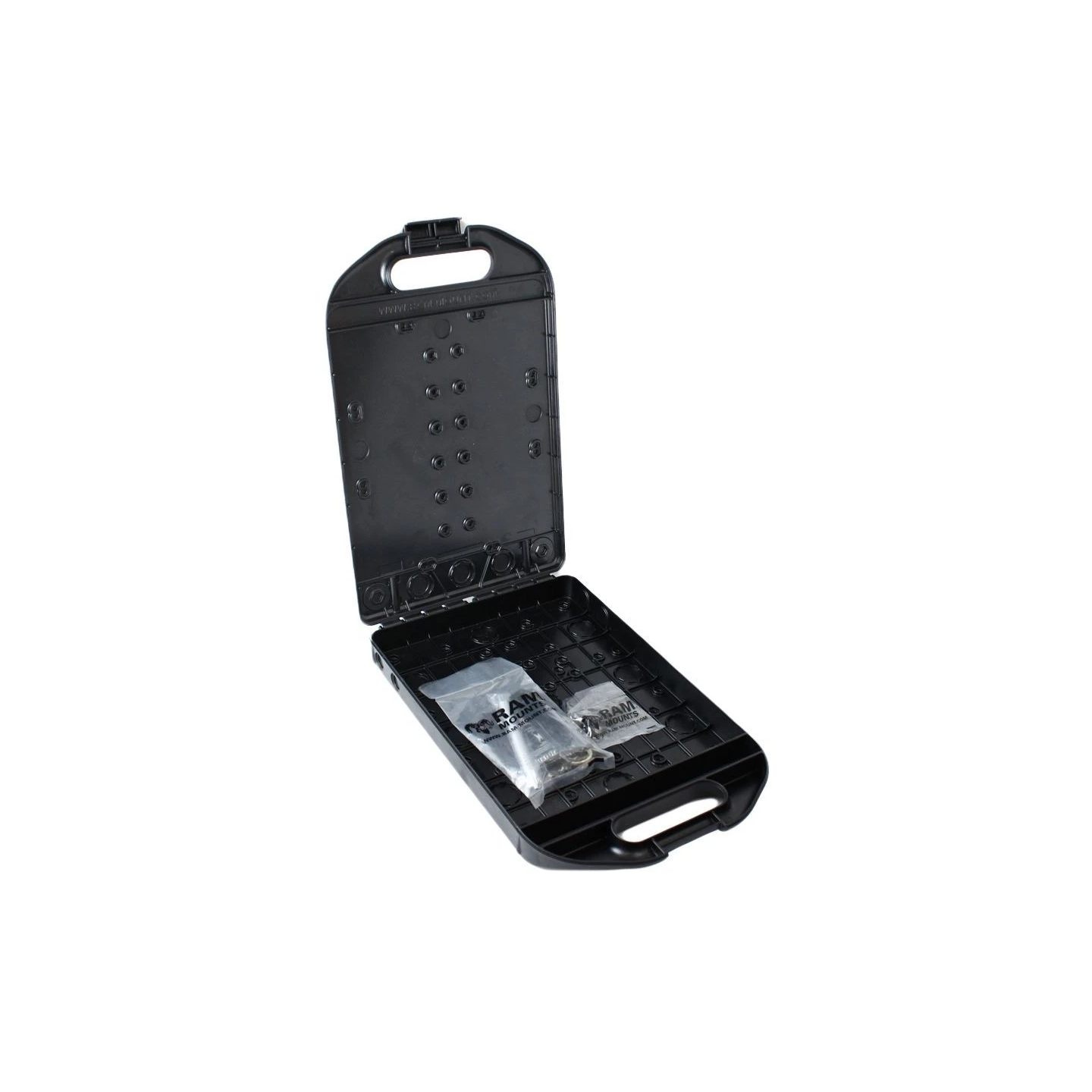 Composite clipboard storage box (approx. 31x25x3.5 cm) - various hole patterns at the top/bottom for attaching holders
