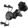 Composite suction cup mount with X-Grip retaining clip for smartphones up to 82.6 mm wide - (1 inch), short connecting arm