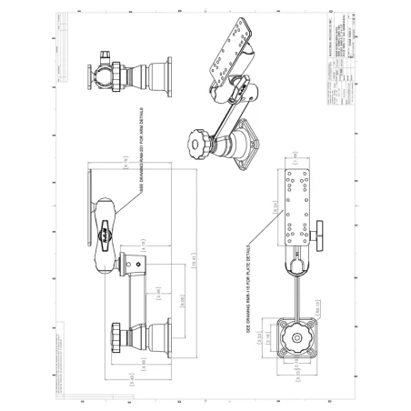 Swivel arm for marine GPS - horizontal base, centre connecting arm, rectangular universal plate (approx. 158 x 50 mm)