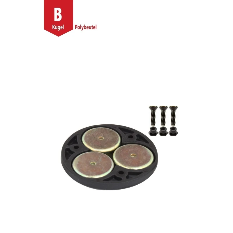 Verbundstoff Magnet-Basis für runde Basisplatten - 3 Magnete, Schrauben-Set