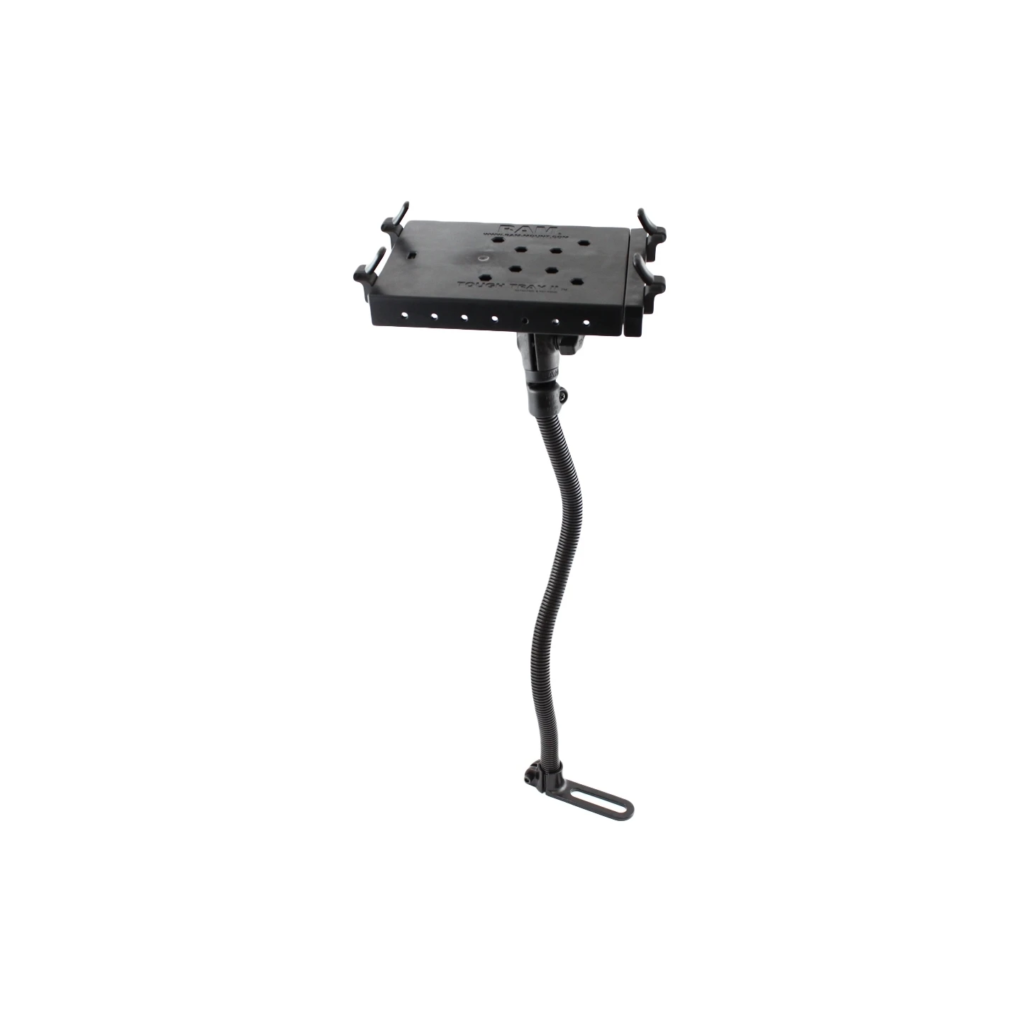 Pod I Sitzschienen-Halterung mit Tough Tray II Laptop-/Drucker-Halteschale - flexibler Stab (ca. 450 mm), runde Basisplatte