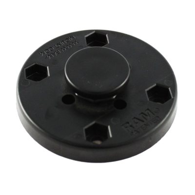 runde Verbundstoff-Basis mit mittigem Octagon-Sockel - AMPS-Lochraster, ca. 64 mm Durchmesser