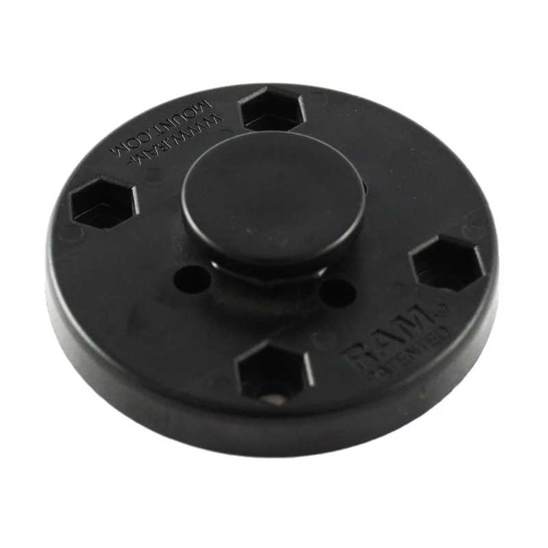 runde Verbundstoff-Basis mit mittigem Octagon-Sockel - AMPS-Lochraster, ca. 64 mm Durchmesser