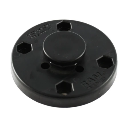 runde Verbundstoff-Basis mit mittigem Octagon-Sockel - AMPS-Lochraster, ca. 64 mm Durchmesser