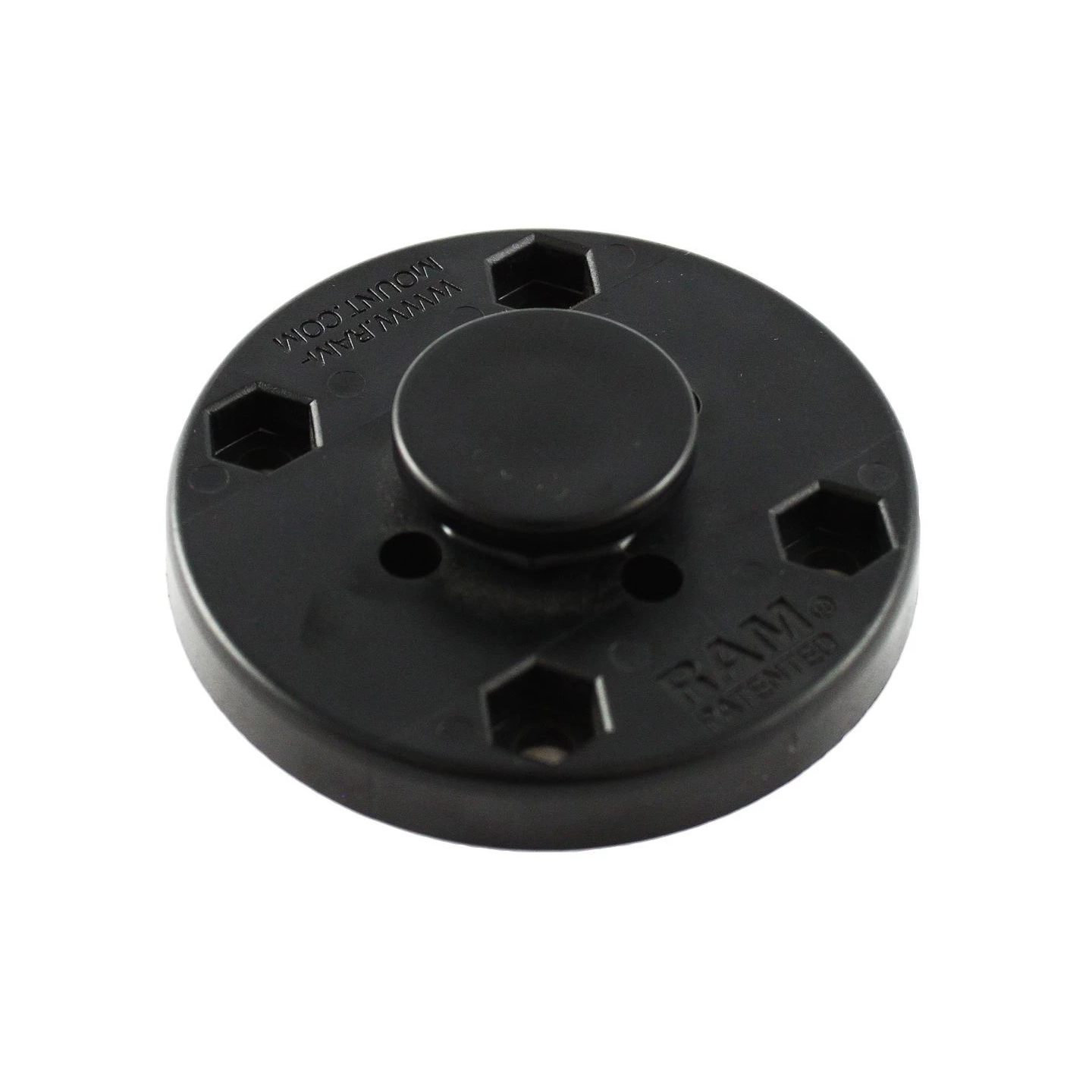 runde Verbundstoff-Basis mit mittigem Octagon-Sockel - AMPS-Lochraster, ca. 64 mm Durchmesser