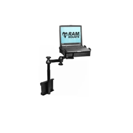 Universal Laptop-Halterung für Fahrzeuge - vertikale Fahrzeug-Basis, Doppel-Schwenkarm, Tough-Tray Halteschale