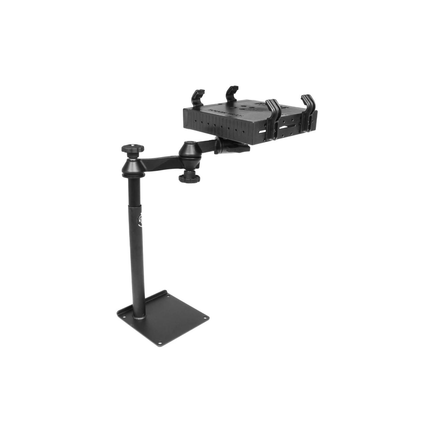 Universal Laptop-Halterung für Fahrzeuge - Fahrzeug-Basis, Doppel-Schwenkarm, Tough-Tray Halteschale