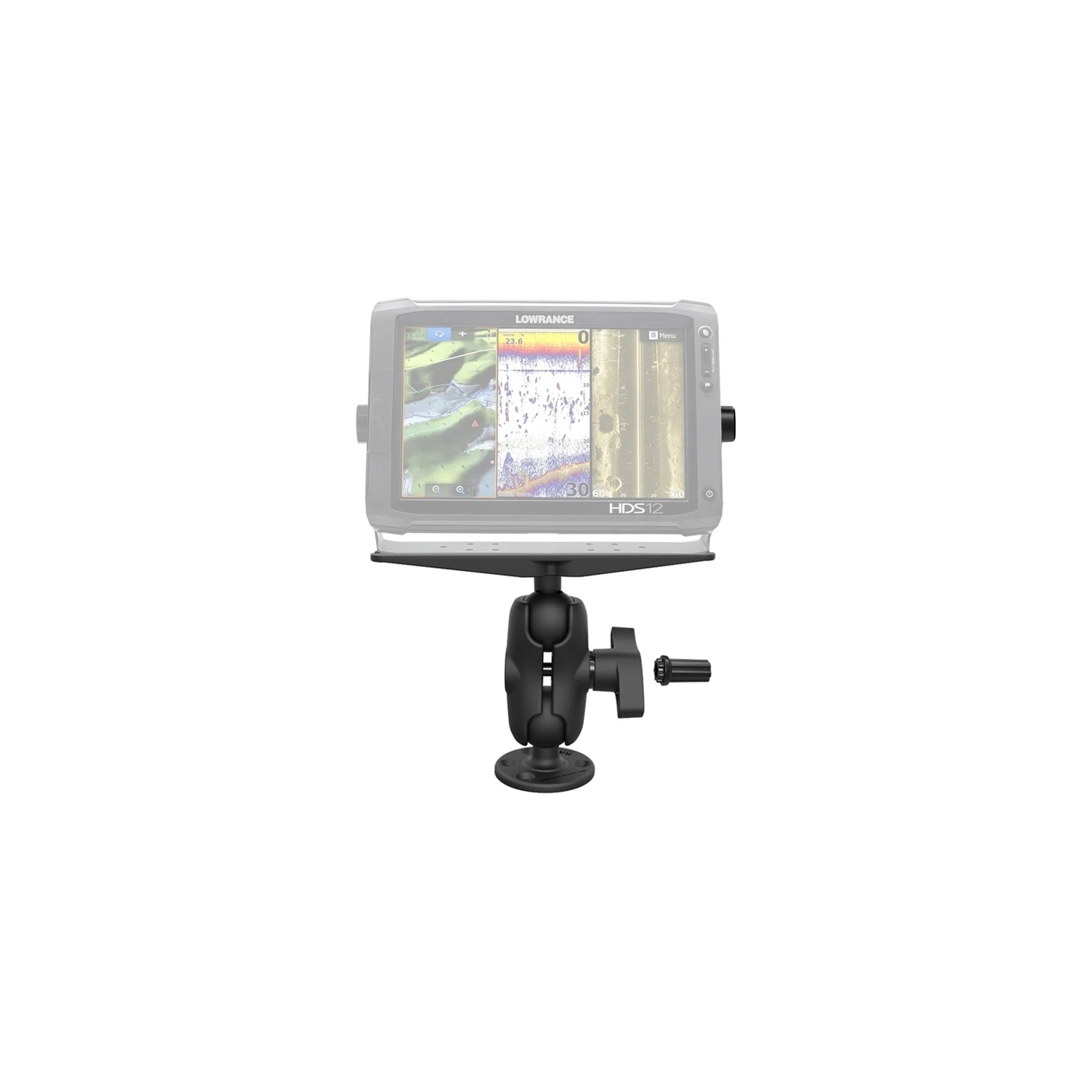 Marine Aufbau-Set mit Pin-Lock Sicherung für Gimbal-Halterungen - mit runder Basisplatte (AMPS), kurzem Verbindungsarm