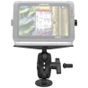 Marine mounting set with pin-lock safety device for gimbal mounts - with round base plate (AMPS), short connecting arm